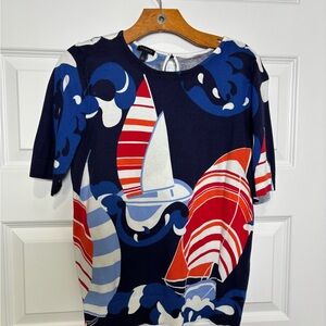 Talbots Nautical Print Short Sleeve Top
